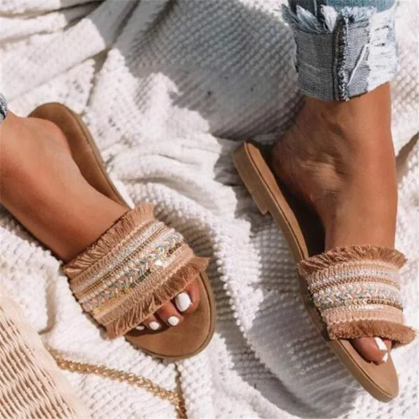 Women'S Bohemian Open Toe Flat Slides 47232490C