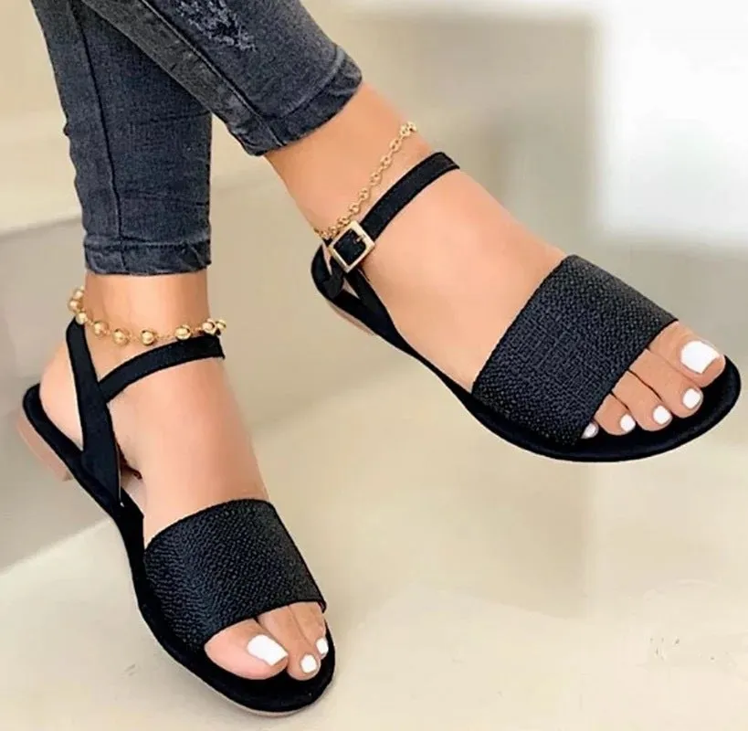 Women's flat peep toe ankle strap sandals