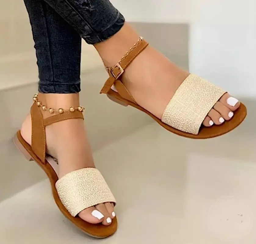 Women's flat peep toe ankle strap sandals