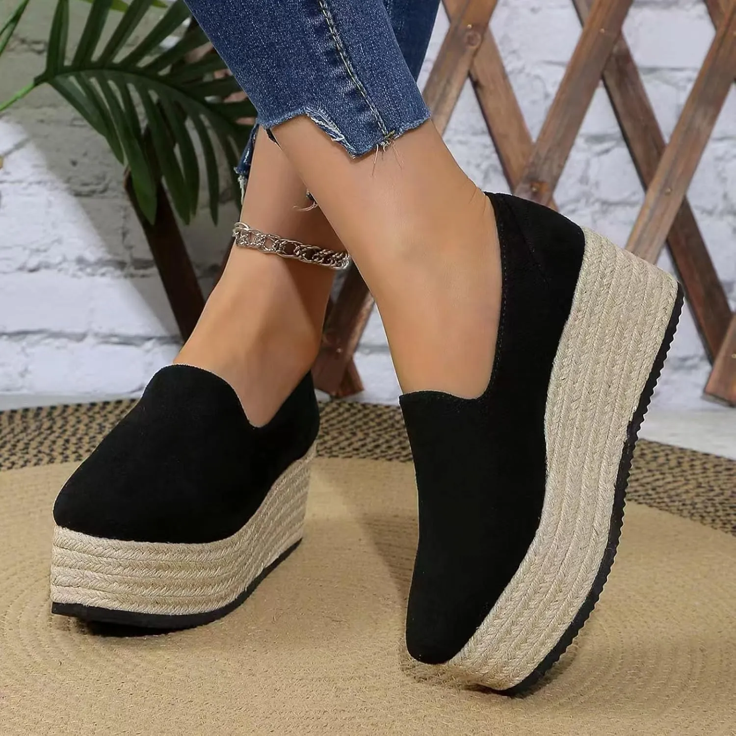 Womens Slip On Shoes Casual Platform Women's Running Shoes Fashion Sneakers Casual Loafers Mid Heels Walking Shoes