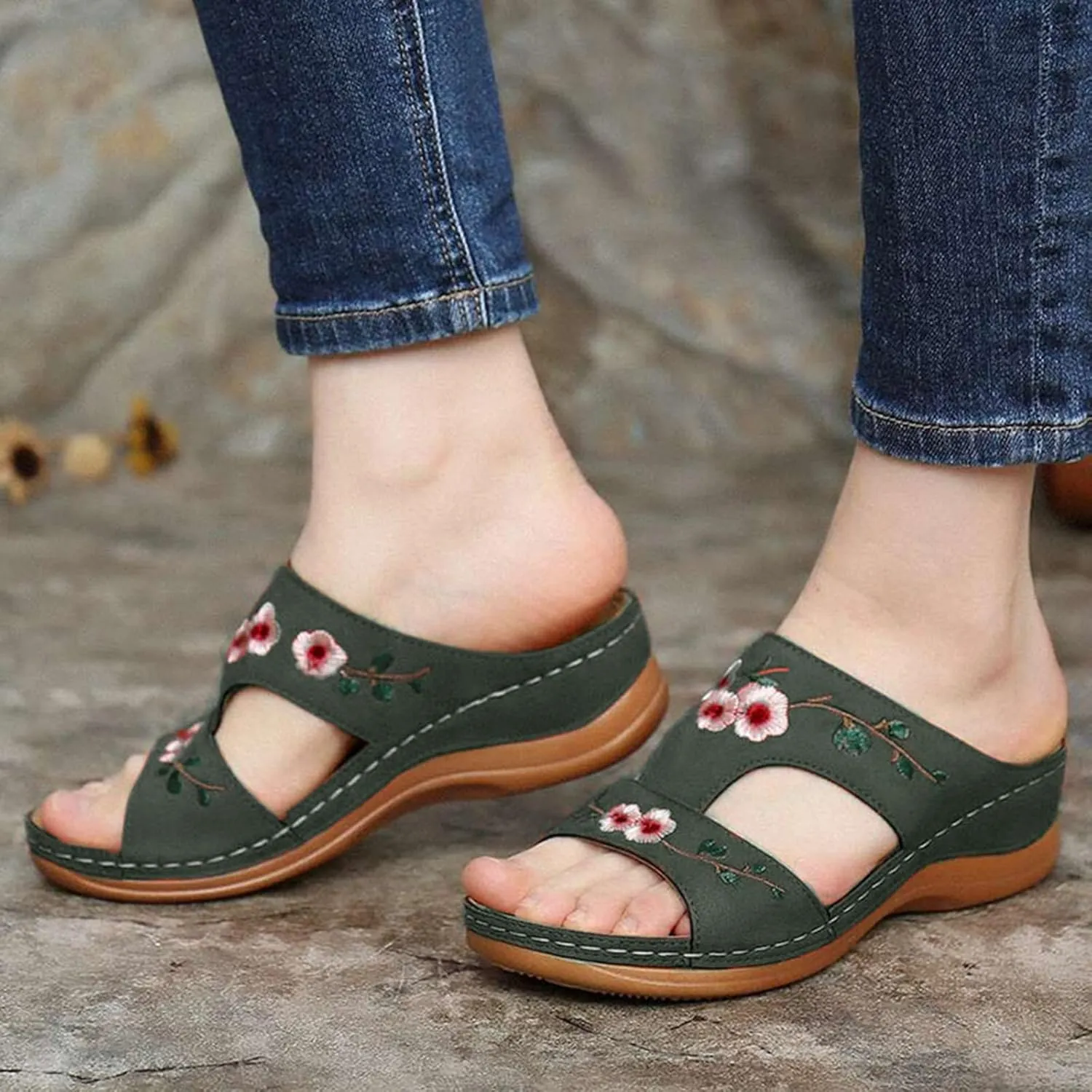 Womens Slippers Comfortable Casual Dressy Wedge Sandals Open Toe Slip On Slingback Summer Walking Shoes for Women Oceanside Beach Walking Shoes for Summer Outdoor