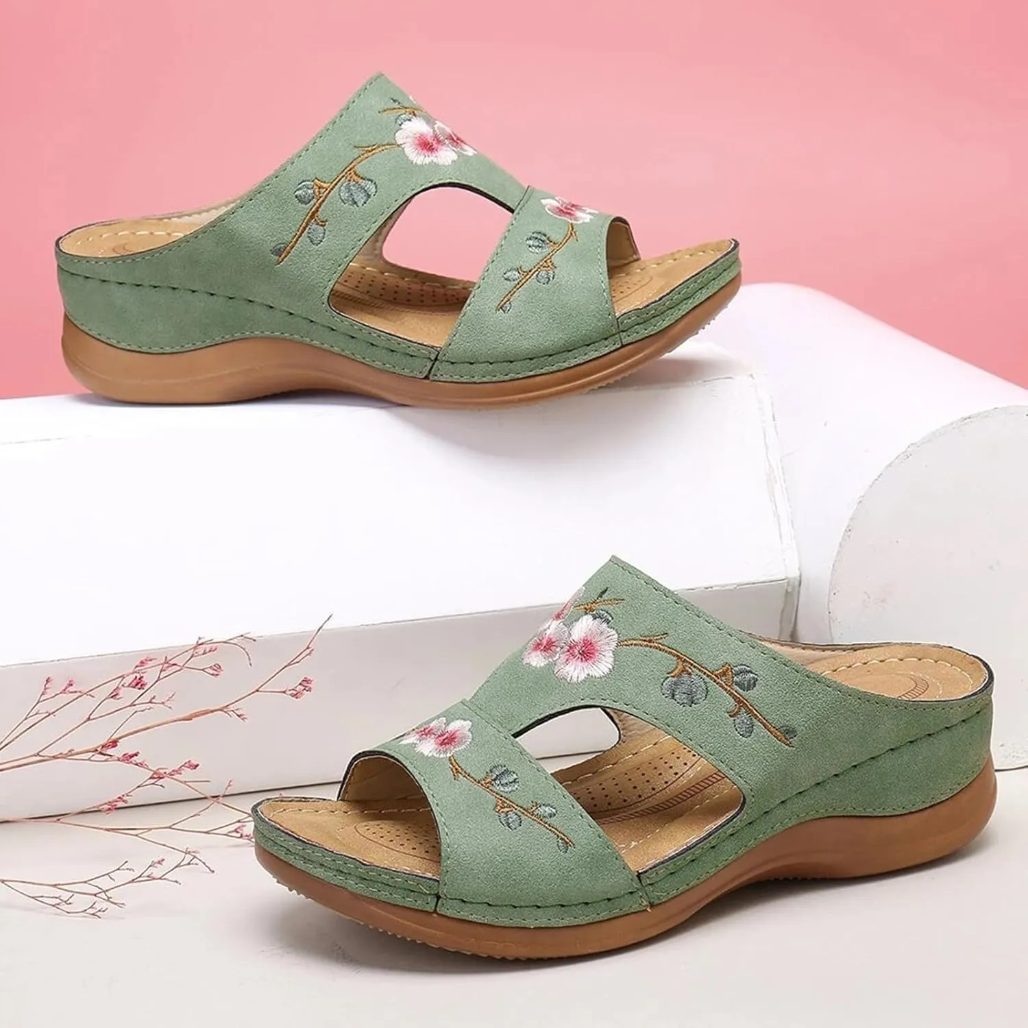 Womens Slippers Comfortable Casual Dressy Wedge Sandals Open Toe Slip On Slingback Summer Walking Shoes for Women Oceanside Beach Walking Shoes for Summer Outdoor