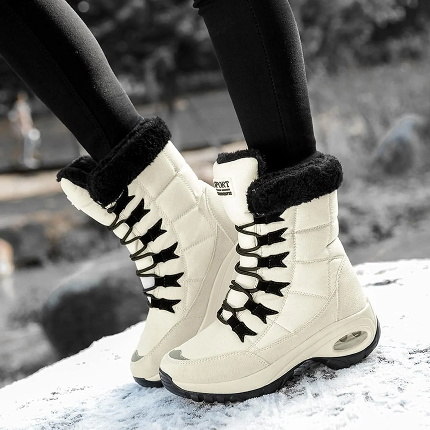 Women's Snow Boots Waterproof Winter Long Boots for Women Waterproof Snow Ankle Snow Boots Women Winter Platform Snow Boots for Snowshoeing Botas Invierno Para Mujer Pie Ancho