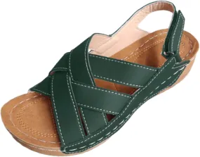 Womens Wedge Sandals Leather Dressy Casual Slip On Summer Sandals Open Toe Slingback Adjustable Hook and Loop Fastener Fashion Beach Walking Shoes