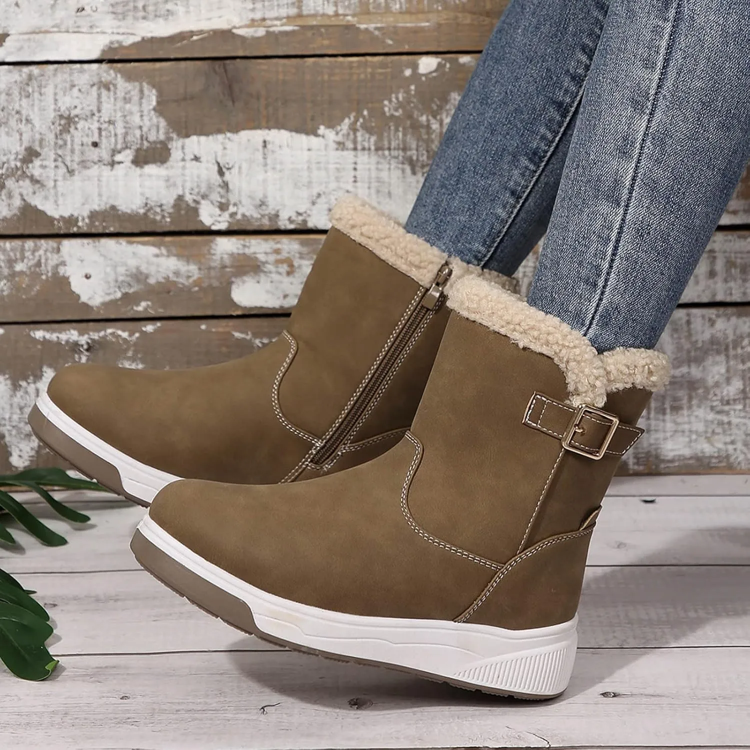 Womens Winter Snow BootsWalking Warm Faux Fur Lined Mid-Calf Hiking Booties Waterproof